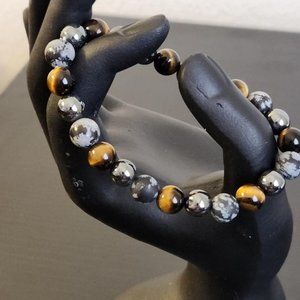 Tiger's Eye, Obsidian and Hematite Gemstone Stretch Bracelet